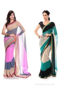 Nilesh Fab Printed Bollywood Pure Chiffon Sari(Pack of 2)